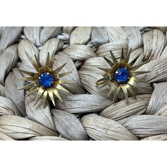 B N Signed Brushed Gold Tone Vintage 1950's Star Screw Back Earrings Fairy - Picture 1 of 9